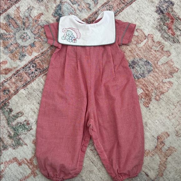Judy Lynn Other - Vintage Red Gingham Baby Romper with Embroidered Holiday Collar